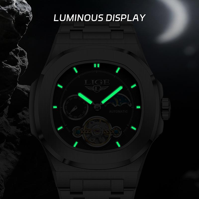 New Retro Automatic Mechanical Watch for Men Fashion Business Square Tourbillon Watch Men Luminous Waterproof Men's Watches