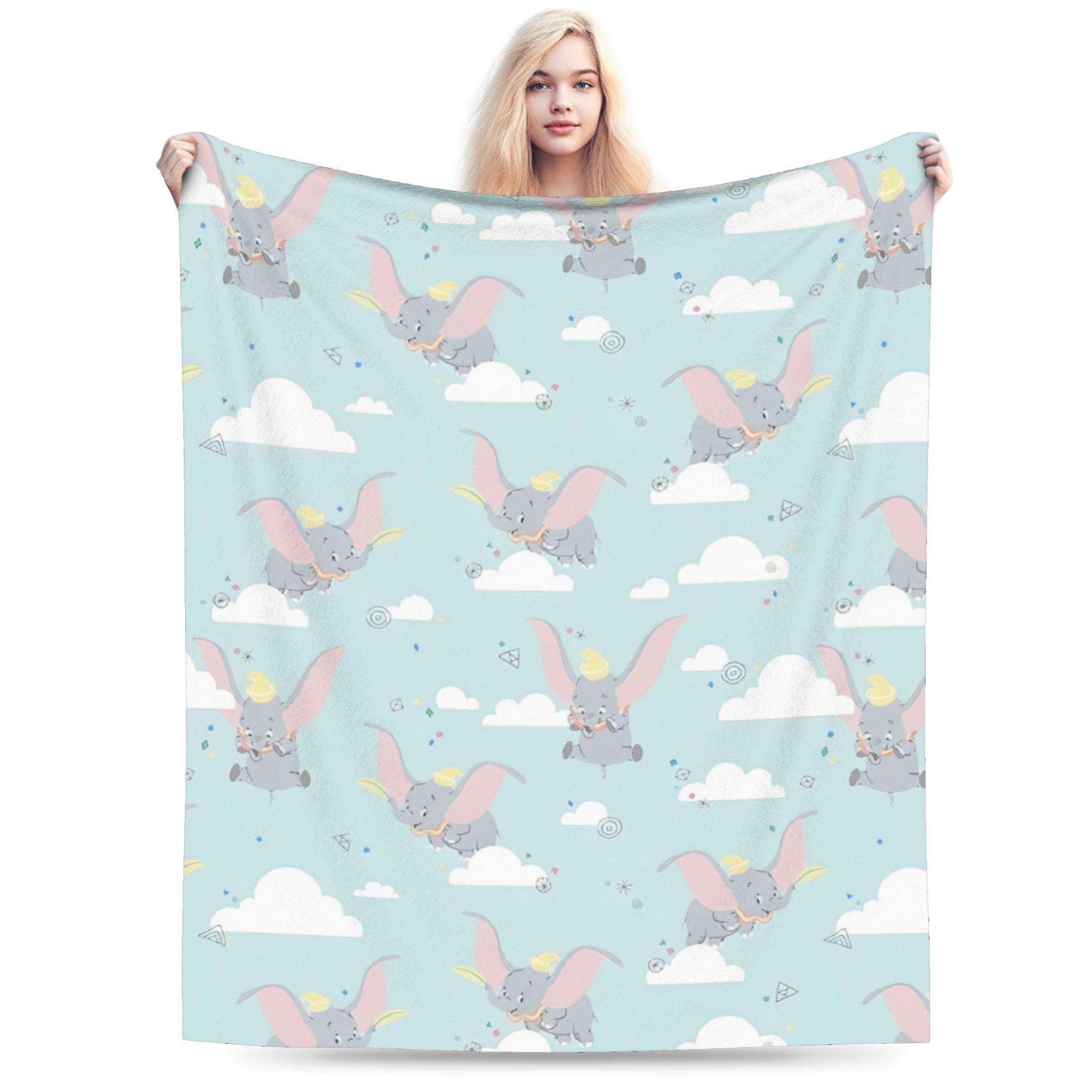 

Dumbo Cartoon Blankets Velvet Spring Autumn The Flying Elephant Portable Warm Throw Blanket for Sofa Travel Plush Thin Quilt 75x90cm