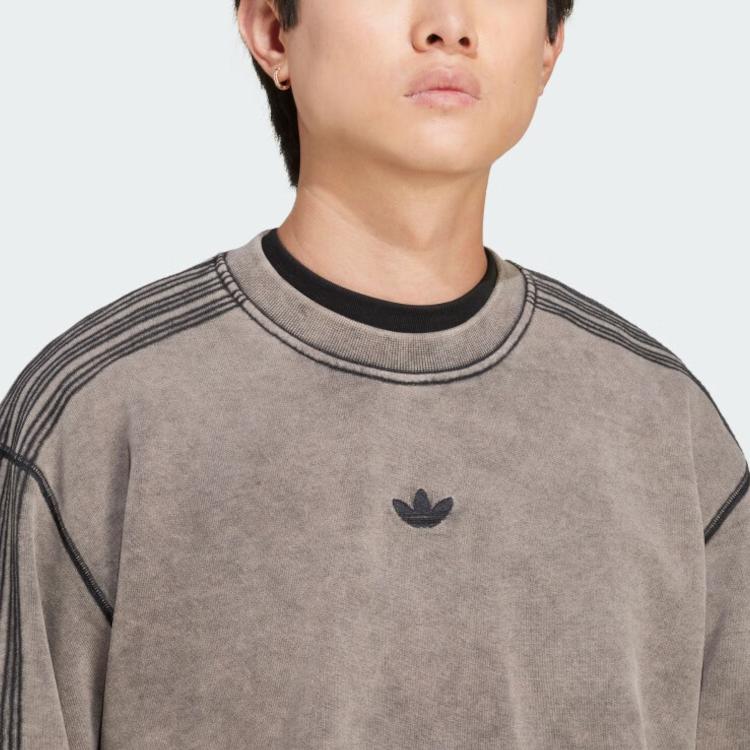 Adidas Premium Essentials Retro Washed Crew Sweatshirt Black Men Streetwear JD0246