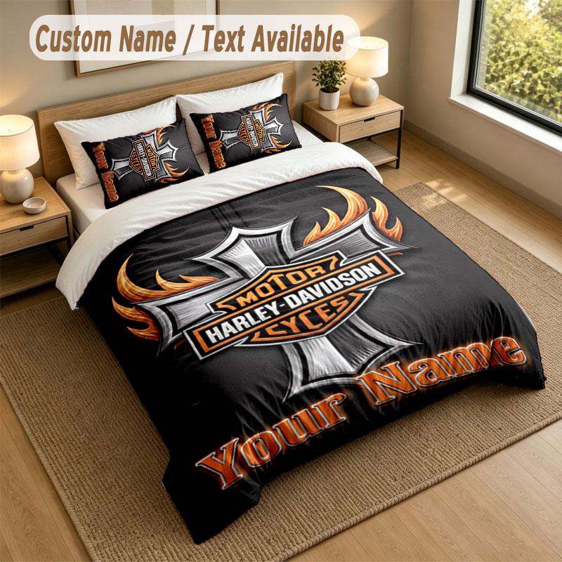 Set Biancheria da Letto 1 Copripiumino 2 Federe Stampa Harley-Davidson Morbido Tessuto per Letto Decorazione Camera da Letto