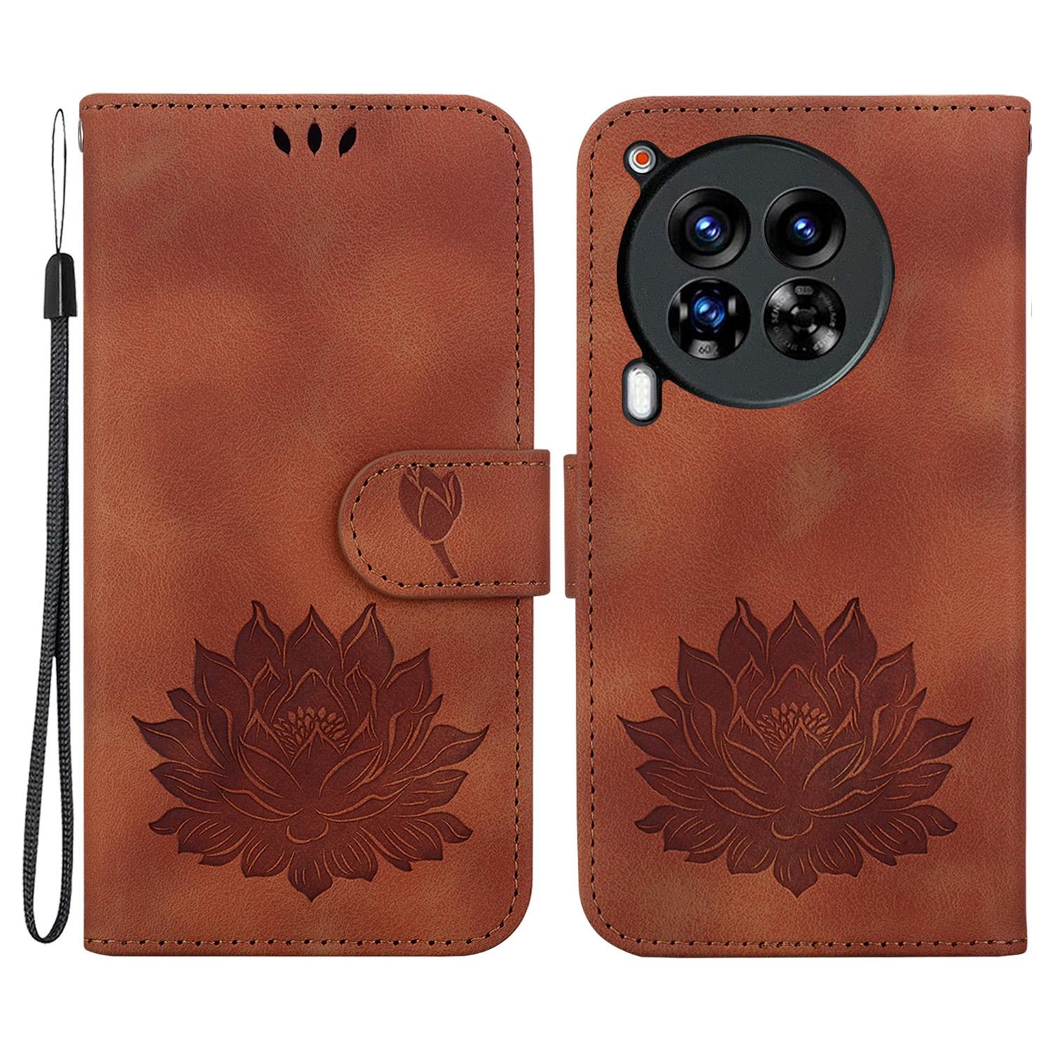 

For TECNO Camon 30 Premier 5G Case Lotus Imprint Leather Wallet Phone Cover with Stand Brown