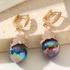 1 Pair Luxury Blue Round Imitation Pearls Dangle Earrings for Women Cubic Zirconia Earring Jewelry Wedding Party Accessories