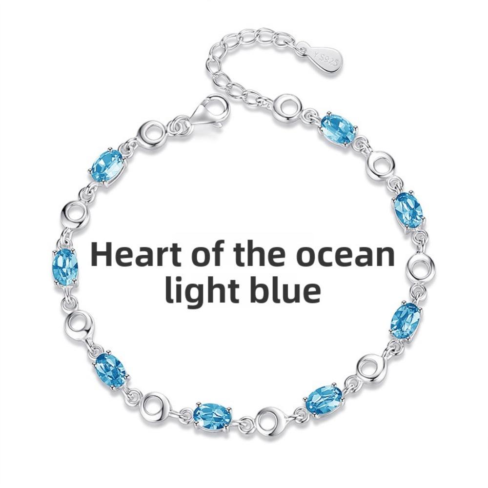 925 Sterling Silver Bracelet with Blue Topaz Gemstone Simple Elegant Crystal Jewelry for Women Girls Birthday Gift