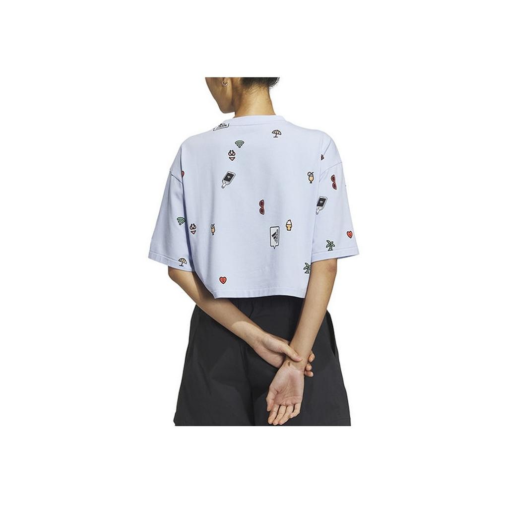 Adidas Koszulka damska z krótkim rękawem i okrągłym dekoltem z nadrukiem kreskówkowym, niebieska HY2845