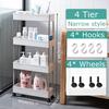 White 4-Tier Multifunction Kitchen Trolley Rack Wide Slim Space Saver Bathroom Kitchen Storage Shelf with Wheels PP And Steel