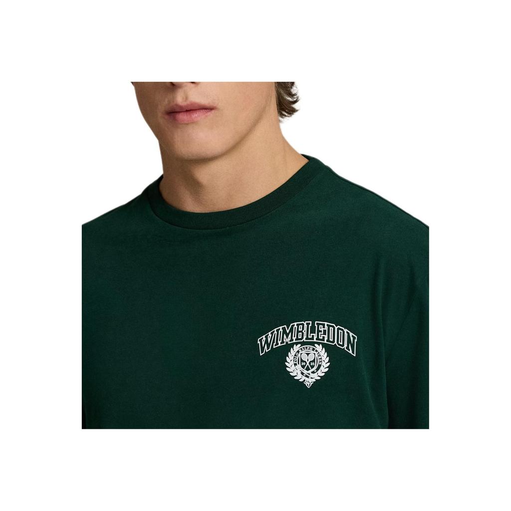 Polo Ralph Lauren Solid Ribbed Crew Neck Embroidered Long Sleeve Tennis Badge Classic Fit T-Shirt Unisex Tops Moss-Agate 710978222-001