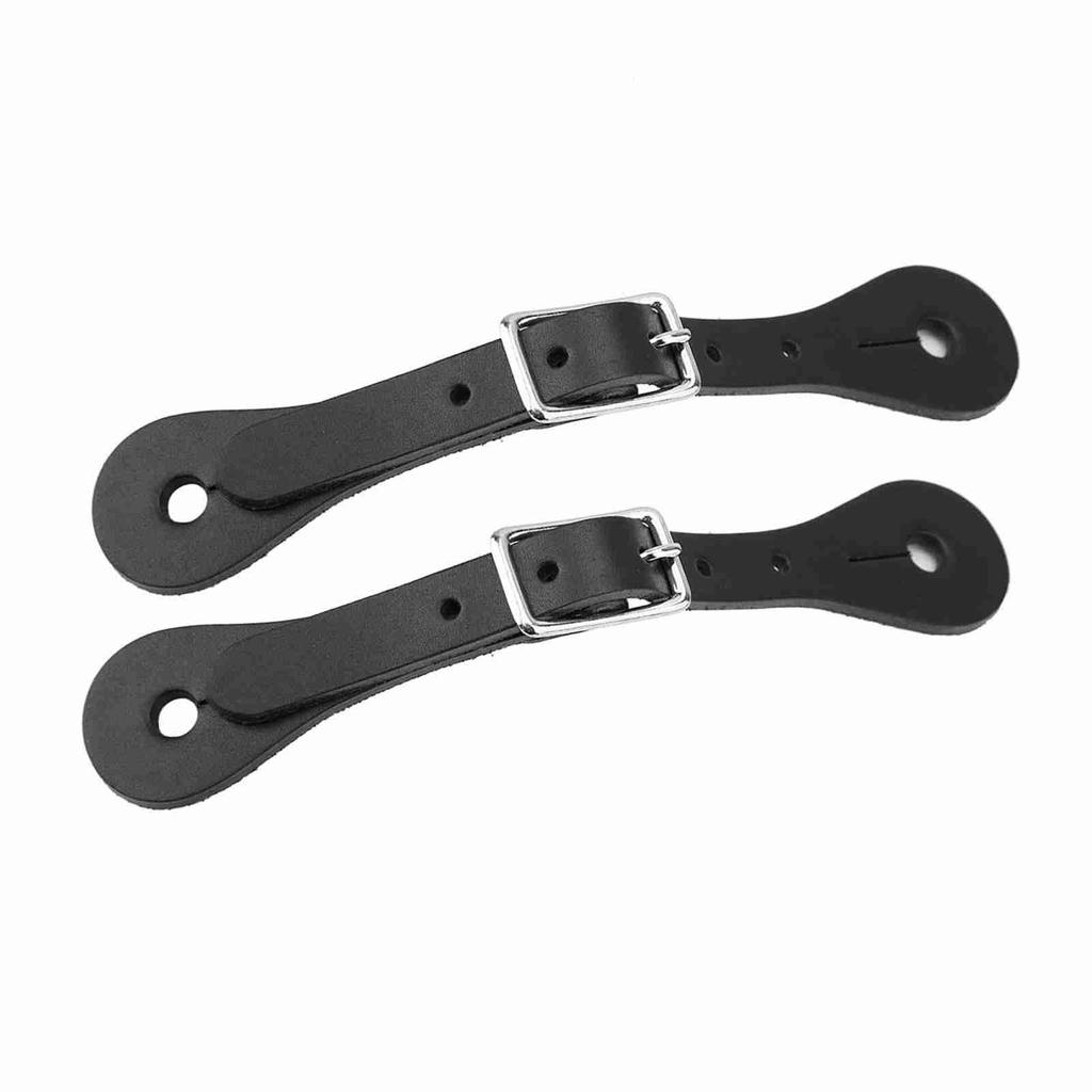 1 Pair Horse Riding Accessories   Genuine Leather Equestrian Spur Strap (Black)