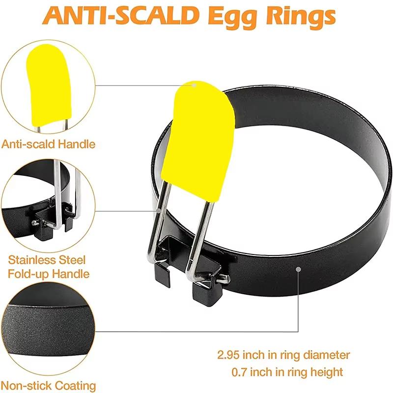 Round Egg Rings Set Stainless Steel Egg Shaper Mold with Silicone Anti-scald Handle Nonstick Egg Cooker Ring for Frying Eggs