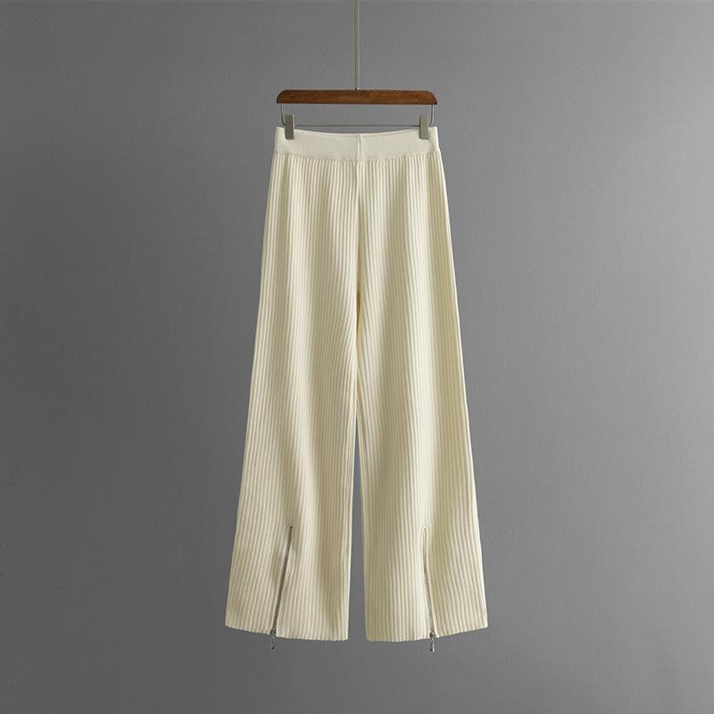 QICED Solid-color Knitted High-neck Zipper Sweater Set for Women's Autumn and Winter Fashion Casual Sweater Set