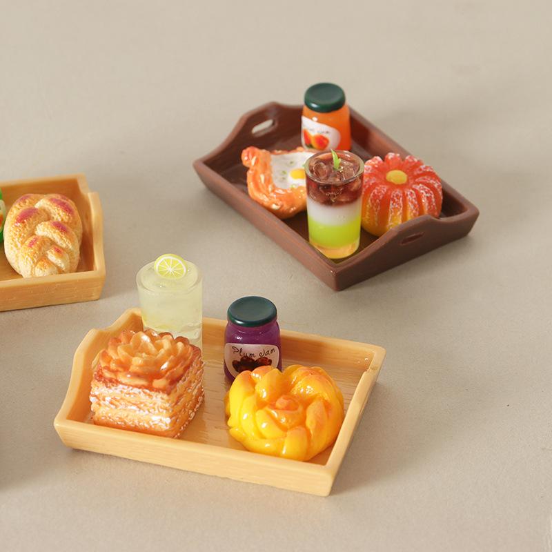 5 Pezzi Casa delle Bambole Simulazione Mini Pane Dim Sum Bevanda con Tavola Decorazione Tè Pomeridiano Progettato Per Bambini Gioco di Finzione Giocattoli