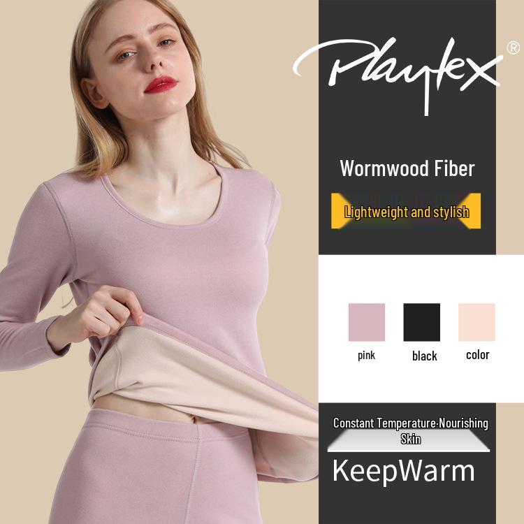 

Women s Seamless Warm Underwear Set with Round Neck and Quick-Heating Mugwort for Autumn XL