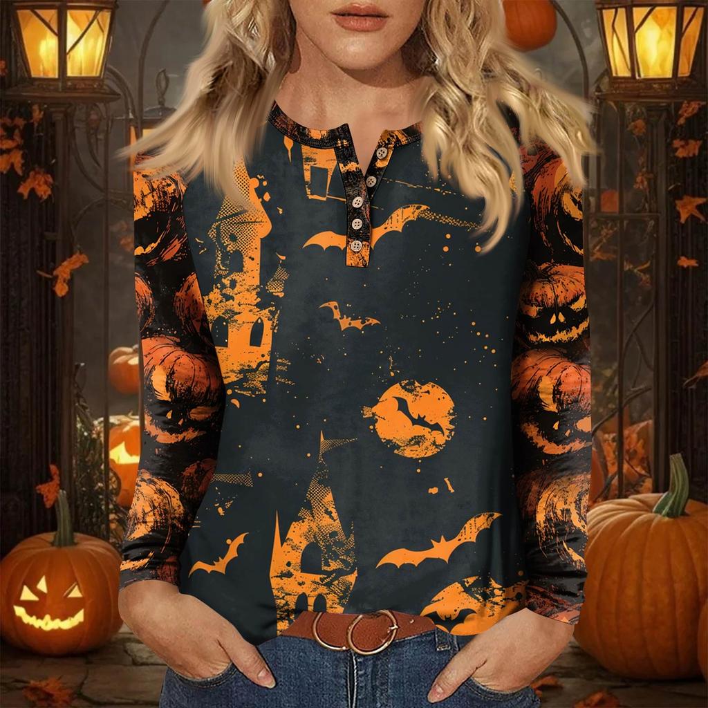 Women's T Shirt Print Long Sleeve Daily Fashion Basic Round Neck Button Raglan Sleeve Top