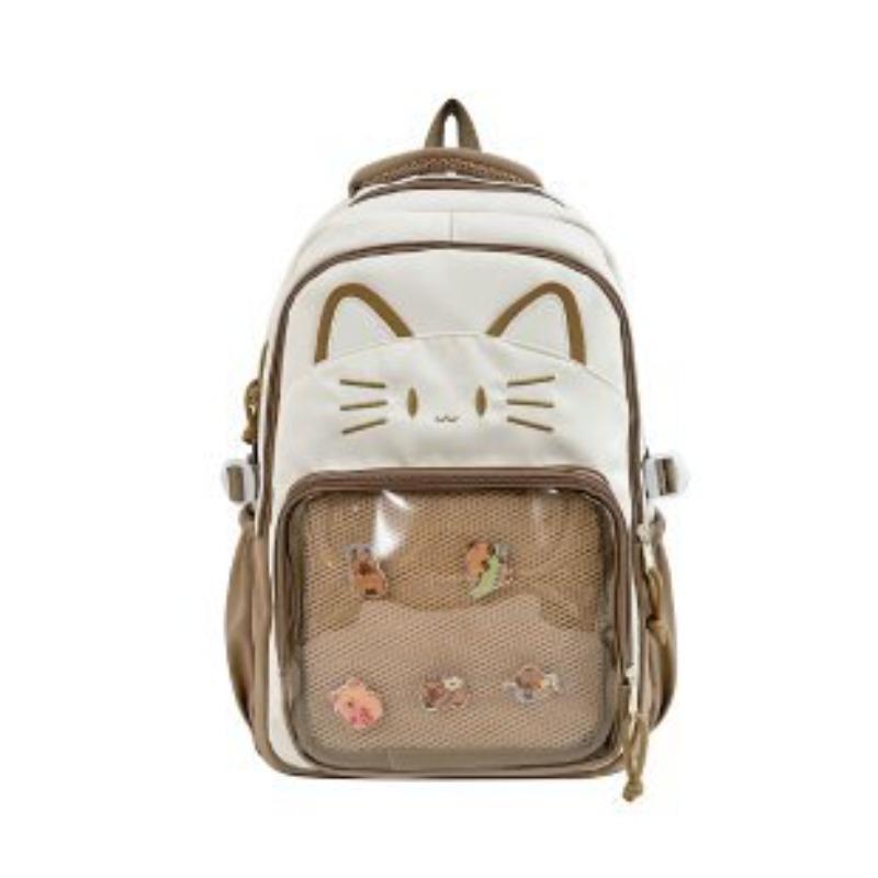 Japanese Ins Cute Cat Backpack Female Transparent Bar Pain Bag New Large-capacity Schoolbag Middle School Student Backpack