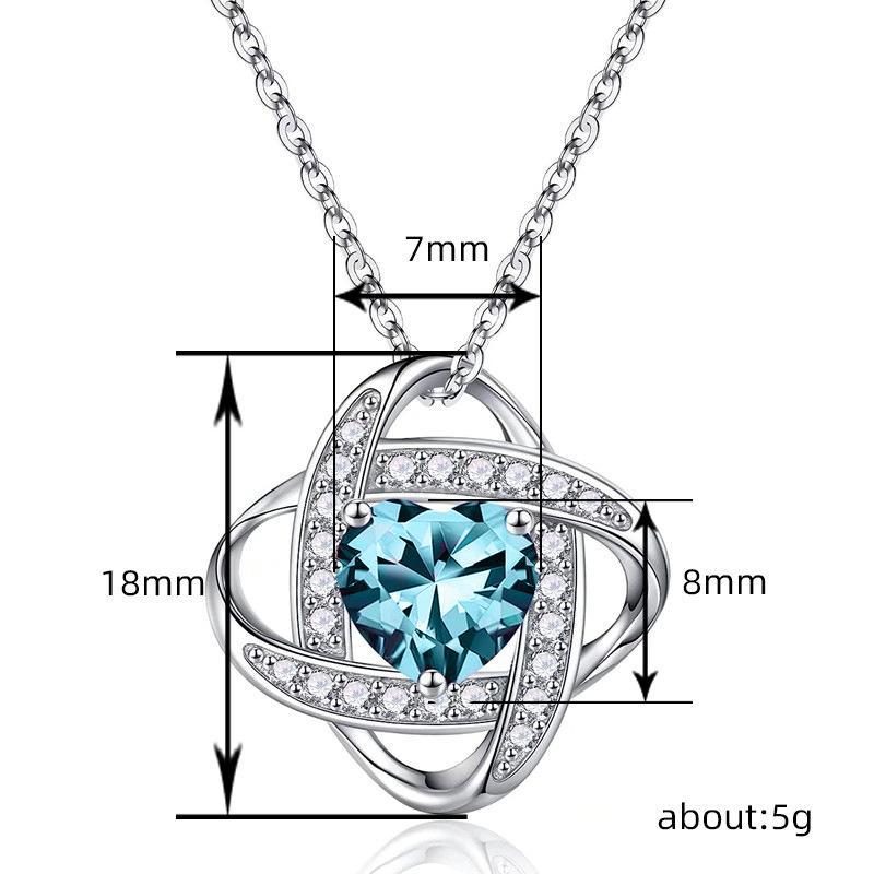 Blue Heart Crystal Pendant Necklace for Women, Interwoven Star Design Necklace, Romantic Sparkling Jewelry Gift