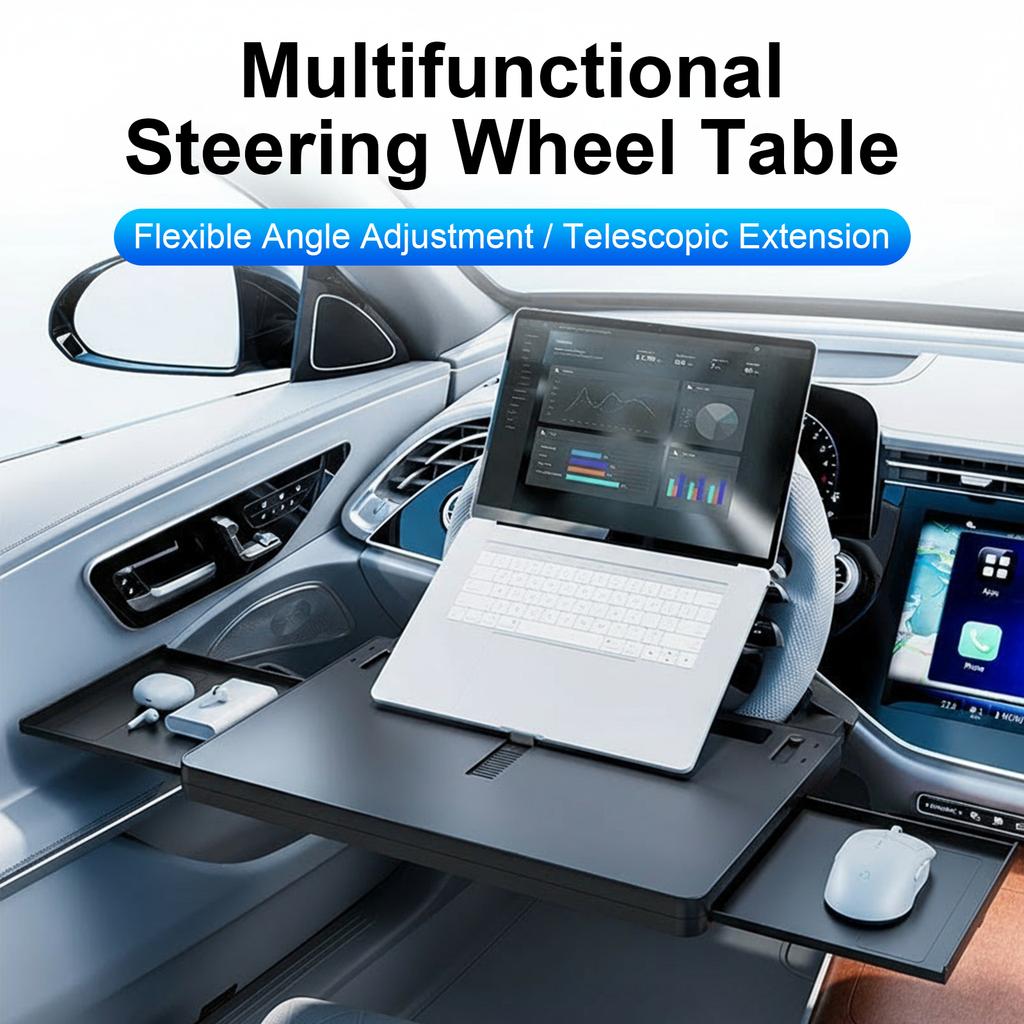 Adjustable Steering Wheel Tray, Foldable Car Laptop Desk With Cup Holder Mount For Food Computer Tablet