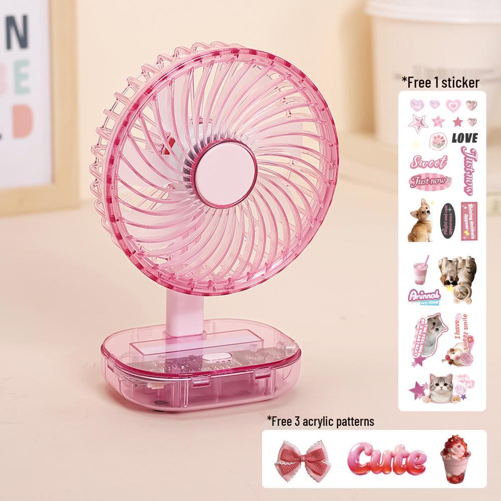 

2026 Rechargeable Transparent Desk Fan with Cute Animals – Portable Desktop Gift for Students JAF60T розовый