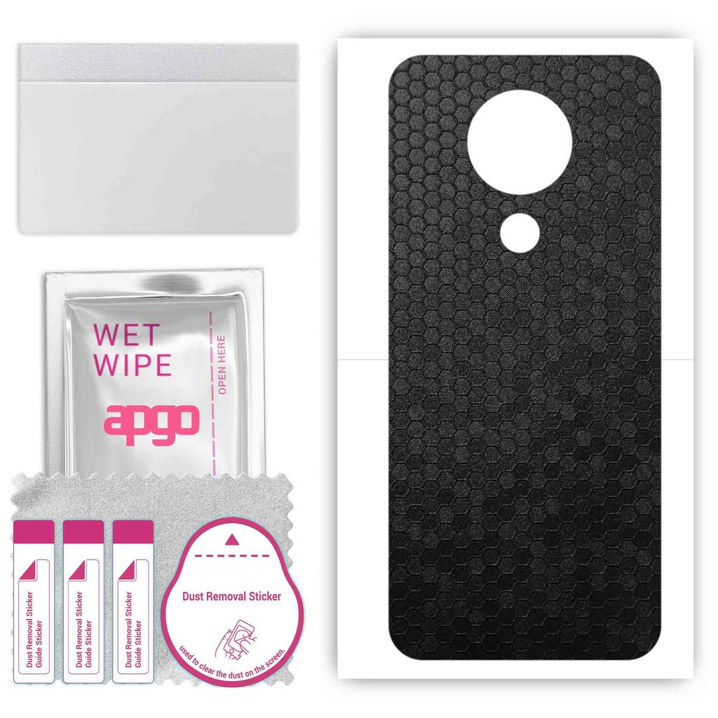 apgo Adesivo Protettivo Skin per il retro compatibile con Nokia 3.4, Pellicola Wrap, Pellicola, Vinile - Motivo Nido d'Ape Nero