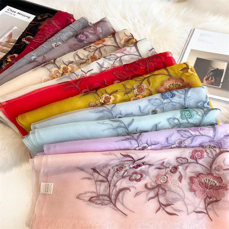 Silk Handmade Embroidered Scarf: New Mulberry Silk Autumn/Winter Shawl, Elegant & Versatile.