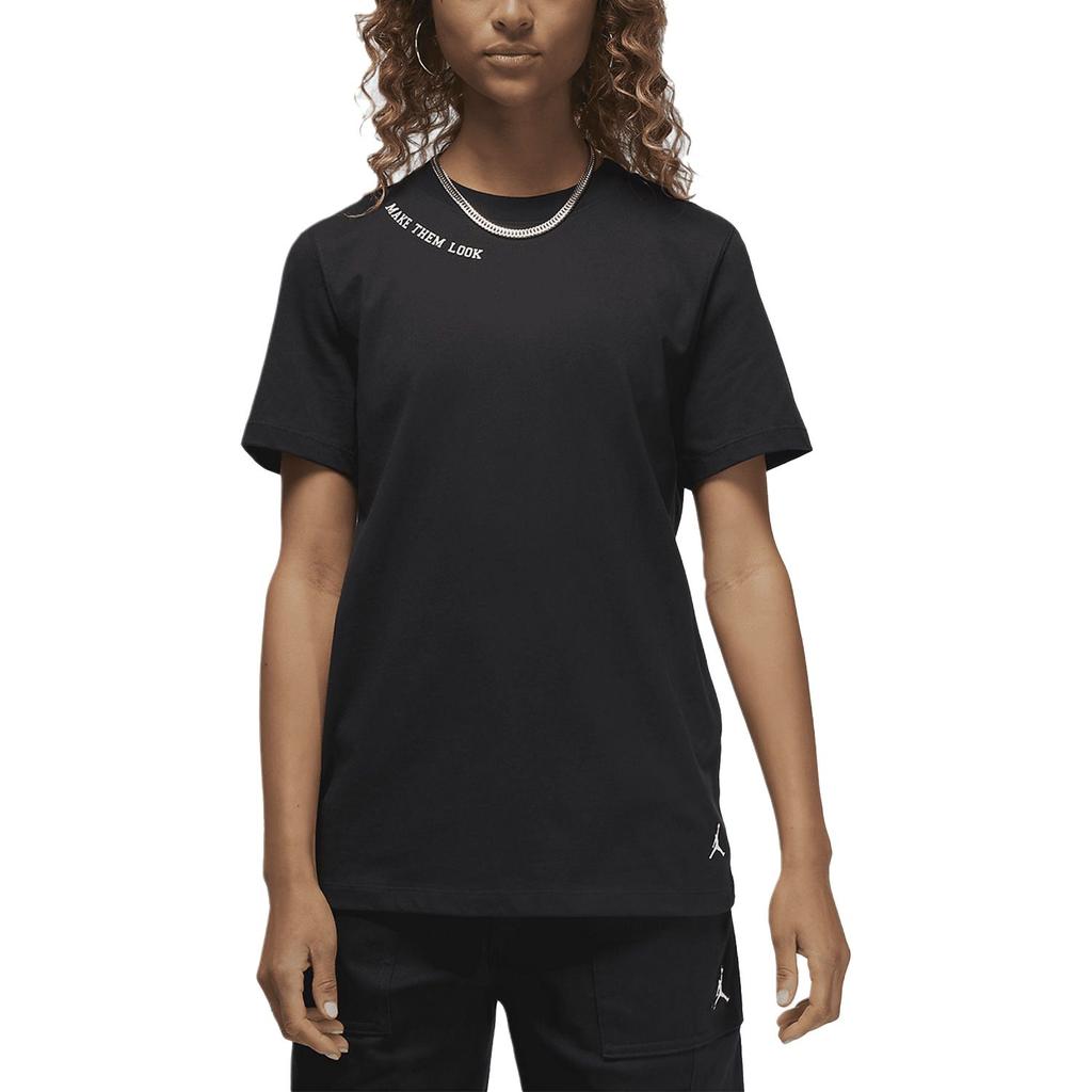 Jordan Camiseta Esportiva Casual de Manga Curta com Gola Redonda e Estampa de Logotipo de Letra para Mulheres Preta FD0103-010