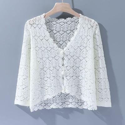 Summer Women's Cut-out Knit Sweater Thin Short Three-quarter Sleeve Sunscreen Cardigan
