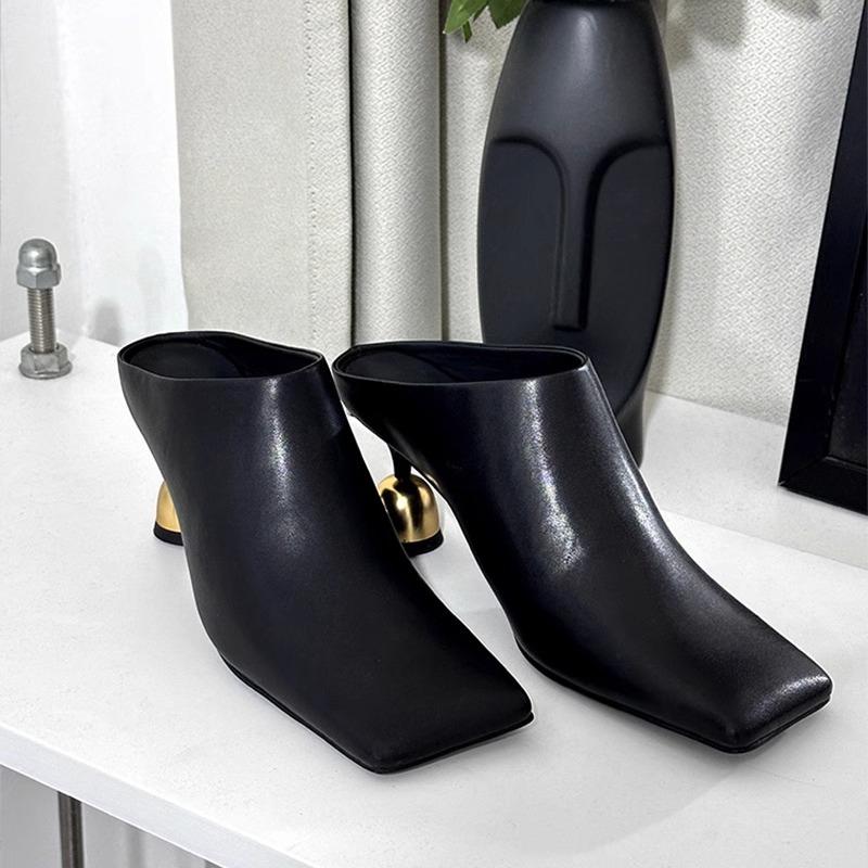 Fashion Spring New Thin and Baotou Slippers Women's Fashion Square Head Deep Mouth Anti-slip Wear-resistant High Heels