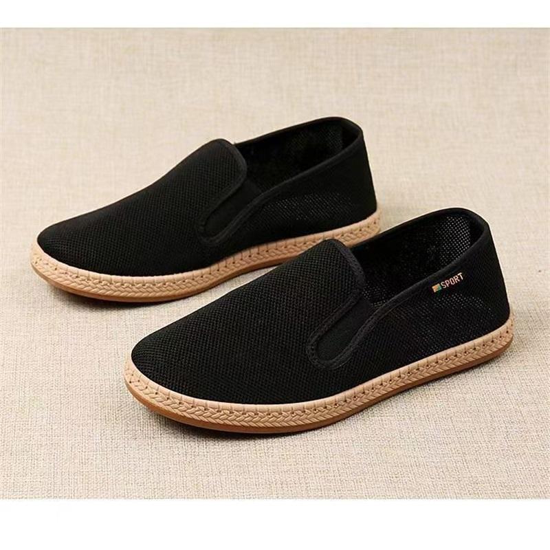 

Middle Aged And Elderly Deodorant Soft Sole Traditional Beijing Cloth Shoes Fly Knit Mesh Breathable Versatile Casual Walking Shoes 44 чорний