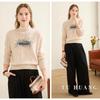 TUHUANG Women's 100% Pure Wool Artistic Embroidered Semi-High Collar Knit Sweater