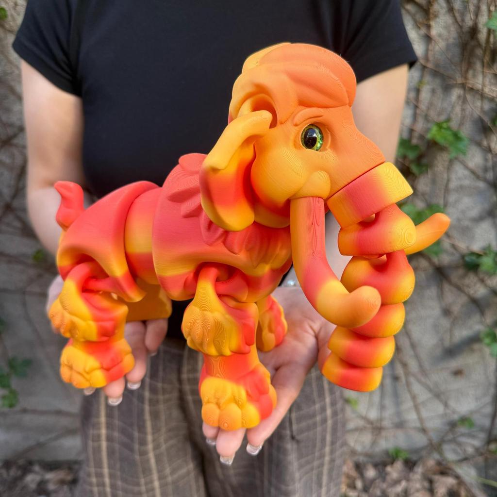3D Printed Movable Mammoth Elephant Model – Creative Desktop Toy Ornament
