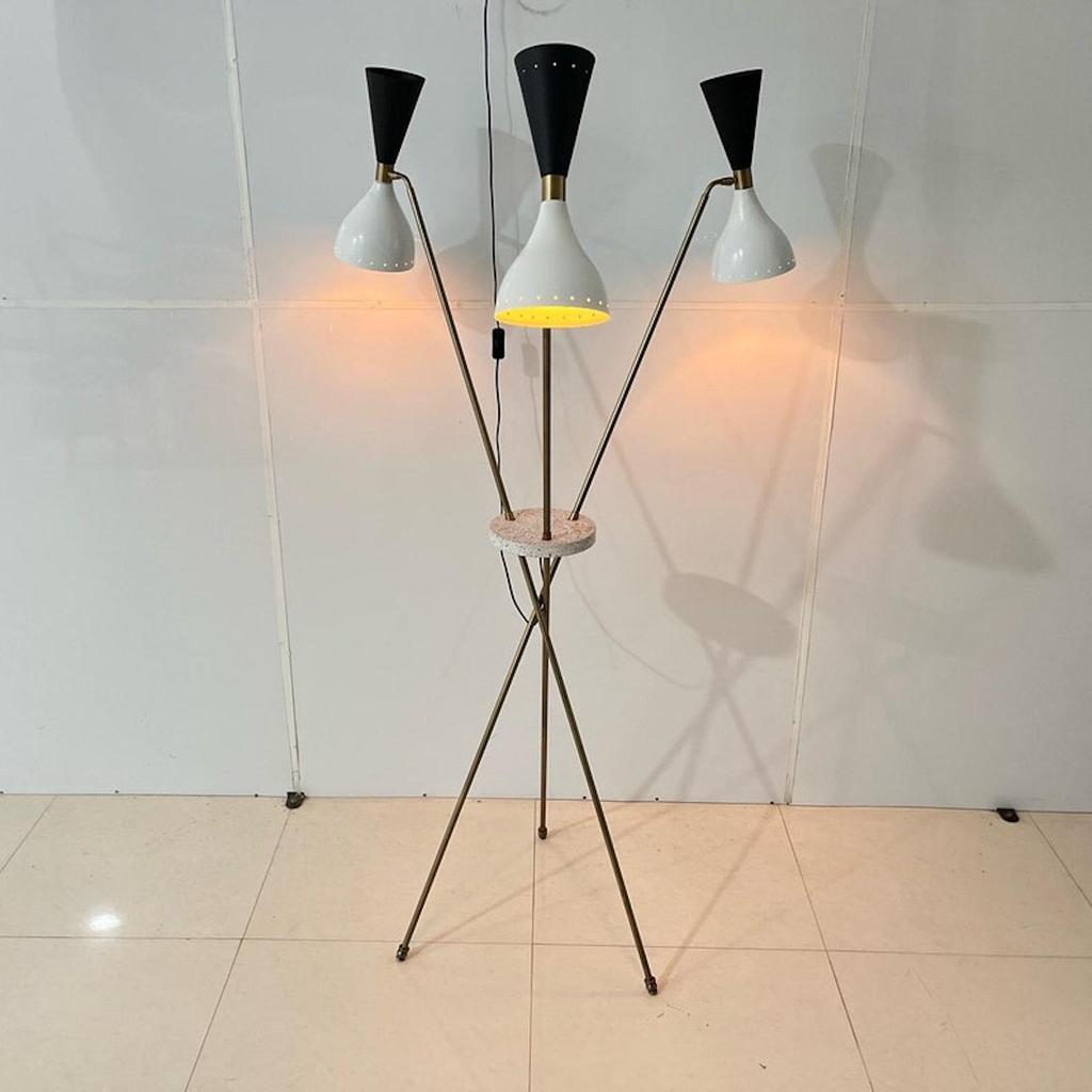 Stilnovo Style Tripod Floor Lamp - 1950 Mid Century Modern Floor Lamp with 3 Arms and 3 Legs