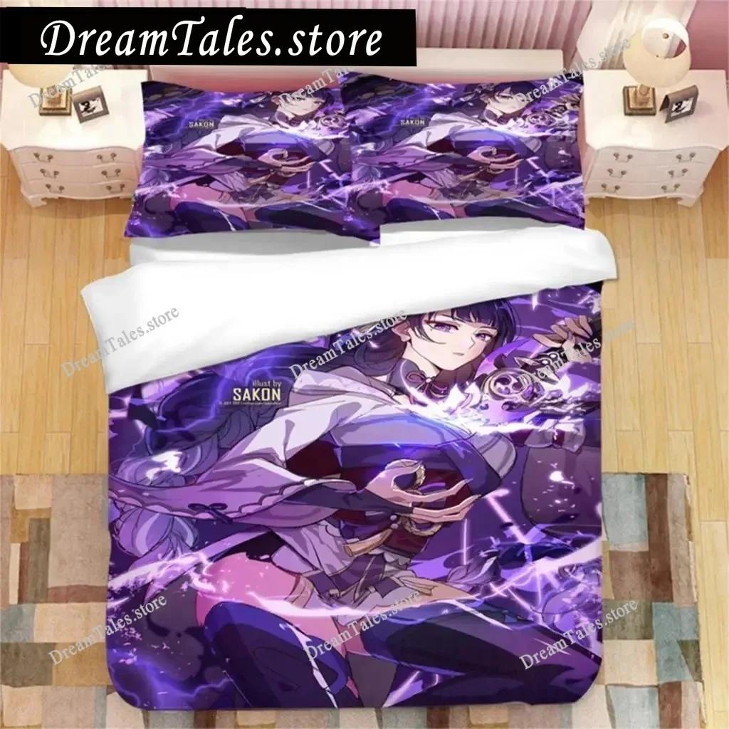 Genshin Impact Raiden Shogun 3D Printed Bedding Set Duvet Covers Pillowcases Comforter Bedding Set Bedclothes Duvet Cover741