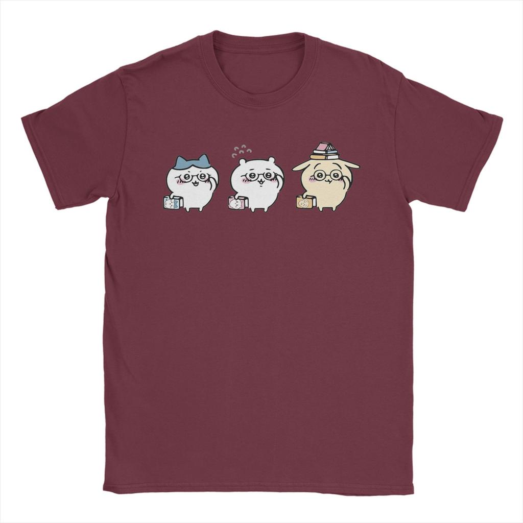 Men Nerdy Chiikawas and Friends Book Club Hachiware Usagi T Shirt Pure Cotton Tops Vintage Crew Neck Tee Shirt Gift TShirt