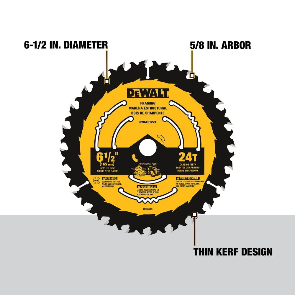 Circular Saw Blade, Tungsten Carbide, 24 Teeth, 6-1/2-In. DWA161224