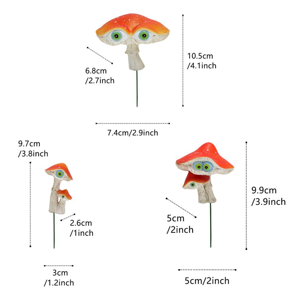 3pcs Mushroom Miniature Statue Stakes Outdoor Miniature Statue Suitable for Patio Yard Porch Micro Landscape Garden Decoration