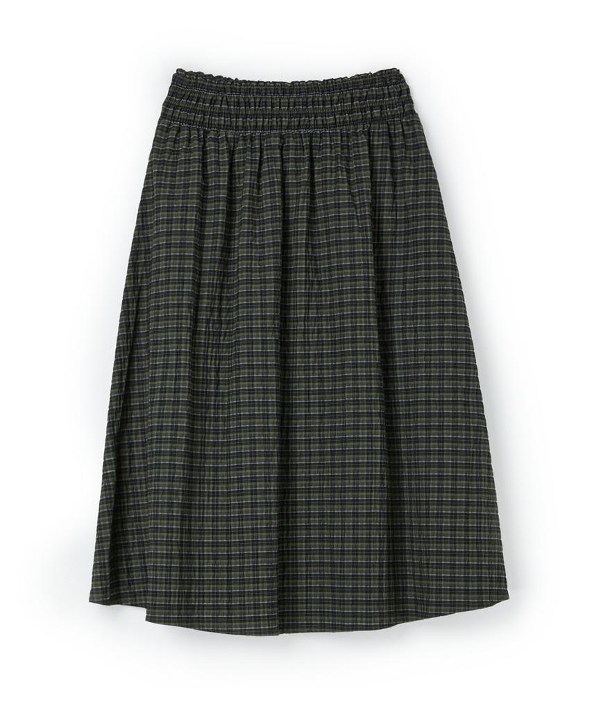 Penfield Check Crinkle Smocking Skirt Green_Fs2Ws38F