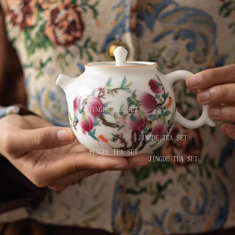 1 Pot 2 Cups Ceramic Ru Kiln Tea Set Peach Large Capacity Teapot Chinese Household Tea Cup Kung Fu Tea Cup Teaset Teaware