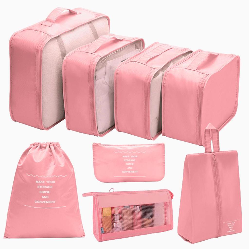 Twill 8-piece Multi-purpose Travel Storage Bag Set for Clothes & Toiletries