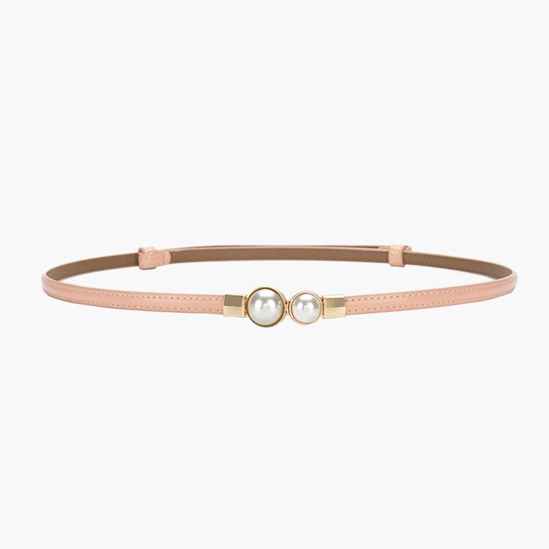 Pearl Buckle Thin Waistband Women's Dress Decoration Simple Niche Belt Waist Collection Retro Style Cowhide