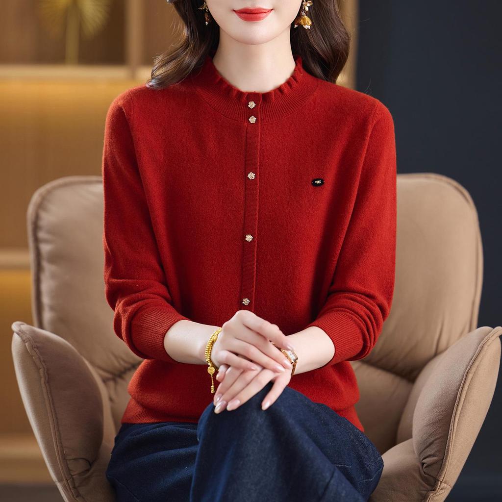 Damski sweter z 100% czystej wełny, miękki, z okrągłym dekoltem - Nowa kolekcja jesień/zima dla mam w średnim wieku
