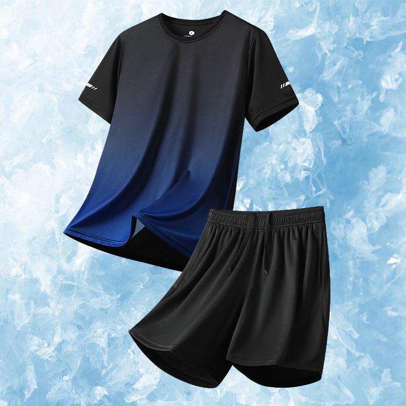 Sports Ice Silk T-shirt, Sports Wear, Short Sleeve Set, Running Speed Dry T-shirt, Men's Set