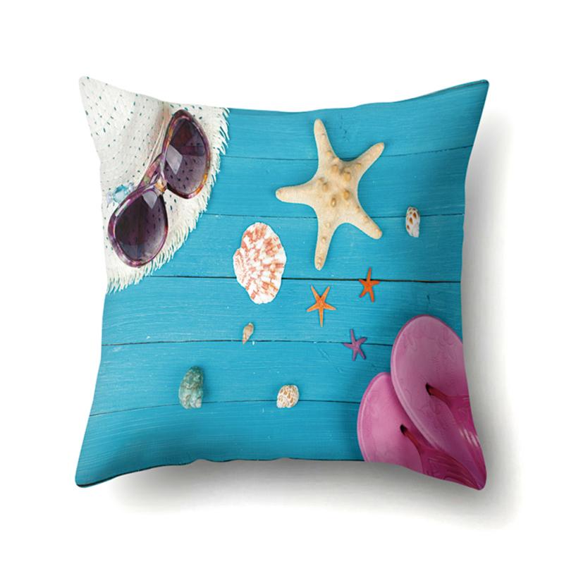 45*45cm Beach Vacation Style Sea Shell Deck Pillowcase Sofa Office Home Decor