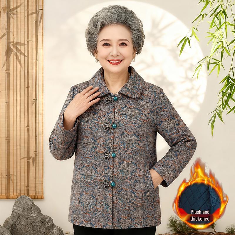 Stylish Grandma's Winter Cotton Jacket: New Padded Outerwear for Middle-Aged & Elderly, Plus Velvet for Extra Warmth