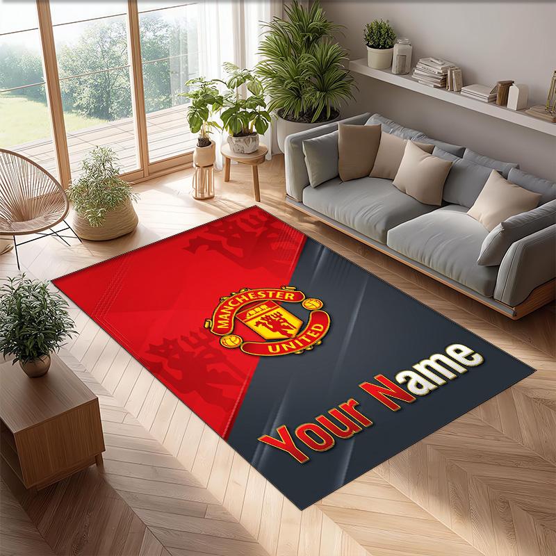 Manchester United Printed Crystal Velvet Rug Non‑Slip Crystal Velvet Carpet For Sofa Bedroom Indoor Home Decoration