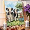 Handmade Framed Pearl Painting Set with Cute Farm Baby Cow Design 5D Shiny Bead Art Canvas Creative Craft for Home Wall Room Decor