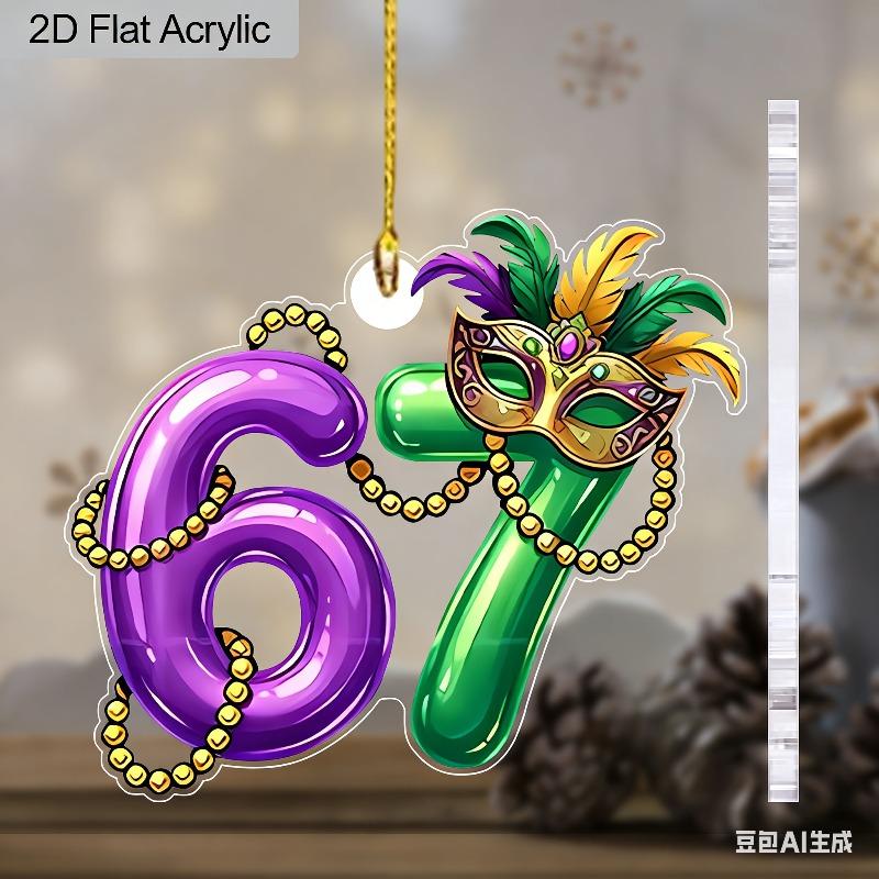 

2D Flat Six Seven Mardi Gras Acrylic Sign, Pendants, Drops & Finials, Suitable for Wall Decoration, Porch, Room, Villa, Accents Home, Hallway, or Work 8*8CM