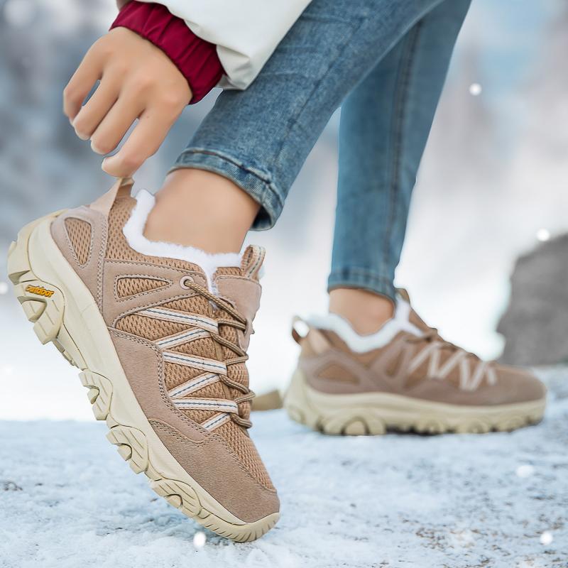 Plush Unisex Hiking Shoes Fur-lined Winter Outdoor Sneakers Men Women Warm Cotton Shoes Anti-slip Climbing Sports Shoes