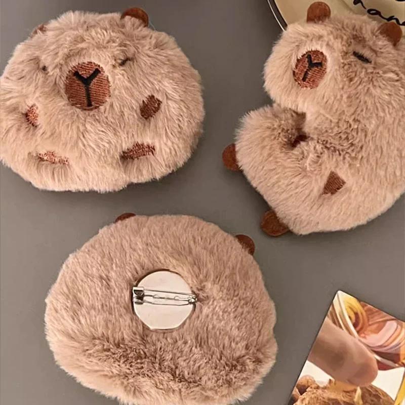 1/3pcs Cute Cartoon Capybara Plush Doll Brooch Bag Decoration Creative Fluffy Animals Stuffed Badge Pin For Women Birthday Gift