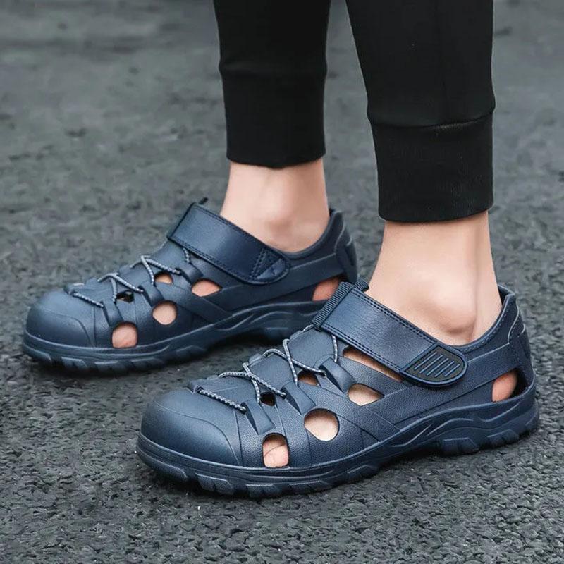 WTEMPO Herren Sommer Watsandalen Sommer Aushöhlen Einfarbig Bindung Weiche Sohle Atmungsaktiv Deodorant Rutschfest Wasserdicht Lässige Sport-Strandschuhe