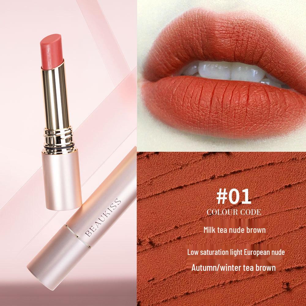 Waterproof, moisturizing matte lip glaze with color-lock, cup-proof, long-lasting formula that doesn't show lip lines.