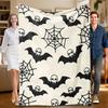 1 Piece Halloween-themed Black and White Flannel Blanket, Soft, Suitable for Sofa, Bed, Office, All-season Use.