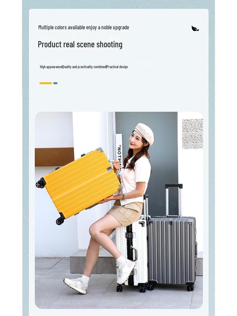 20-Zoll Sturzsicherer Handgepäckkoffer: Damen Trolley mit großem Fassungsvermögen, Universalrädern & Zahlenschloss, gestreifter Aluminiumrahmen